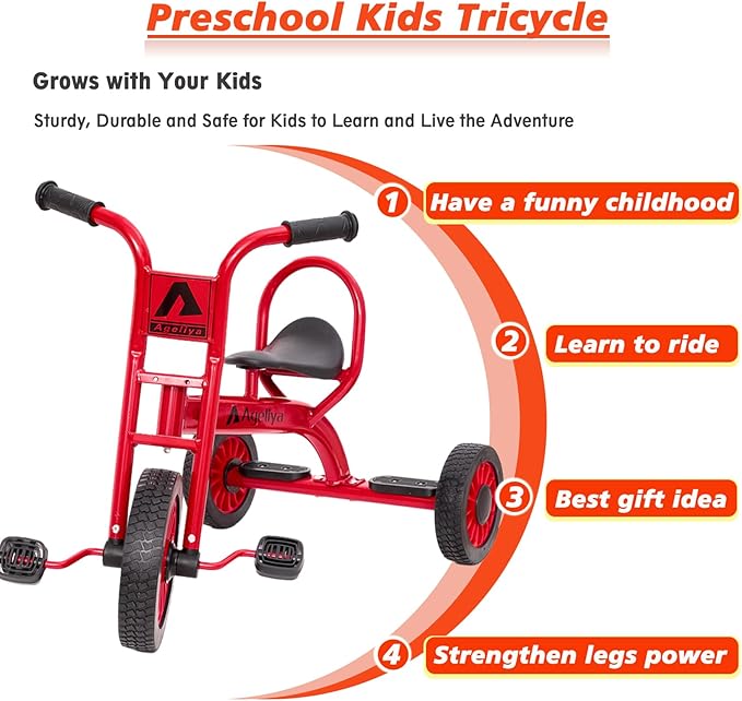 Preschool Kids Tricycles for 5-7 Year olds, Durable Pedal Trike for Boy Girl, Sturdy Metal Frame, Solid Rubber Tires, Ideal Daycare Kindergarten Joyride & Elementary Outdoor Playground Equipment