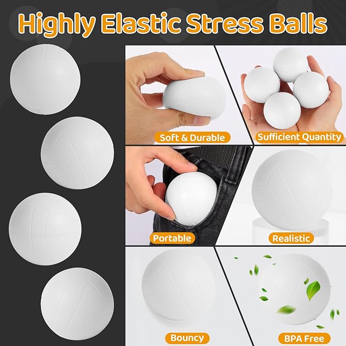 LiYiQ 24Pcs Volleyball Party Favors 2.36 Inch Volleyball Stress Balls for Kids Volleyball Birthday Favors Foam Volleyball Birthday Decorations Volleyball Goodie Bag Stuffers