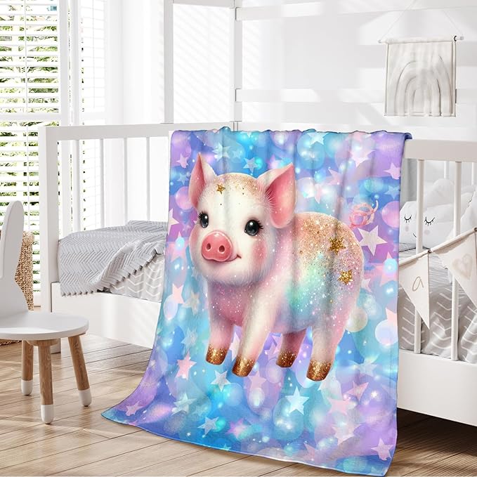 Kids Throw Blankets Pig Toddler Blanket for Girls Gifts for Pig Lovers, Cute Warm 40 x 30 Inches Flannel Throw for Sofa Room Home Decor
