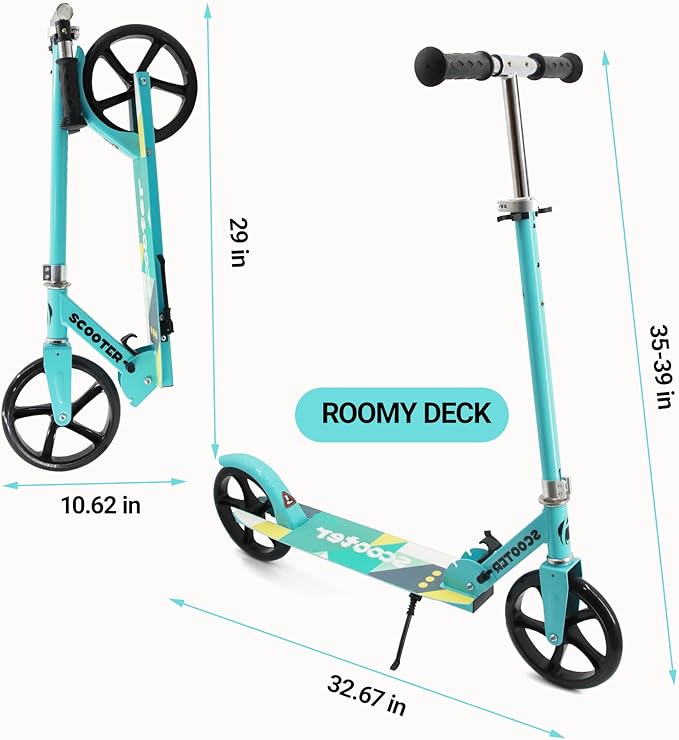 Kick Scooter for Ages 6+, Kids, Teens & Adults. Max Load 240 LBS. 8IN Big Wheels for Kids, Teens & Adults, 3 Adjustable Levels