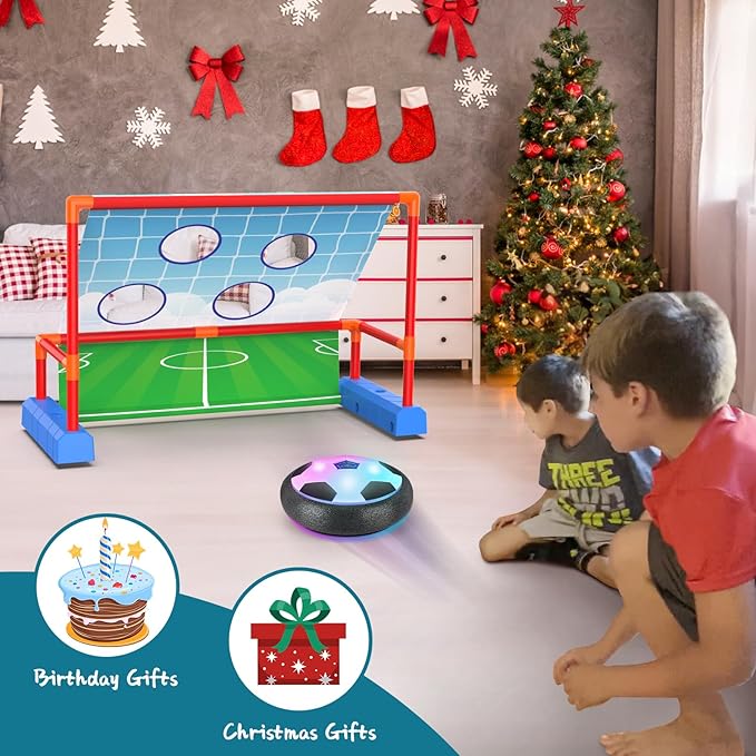 2-in-1 Moving Kick Toss Games for Kids Ages 4-12, Light Up Hover Soccer Ball with Animal Bean Bag Toss, Indoor Outdoor Birthday Toys for 4 5 6 7 8 9 10 11 12 Year Old Boys Girls