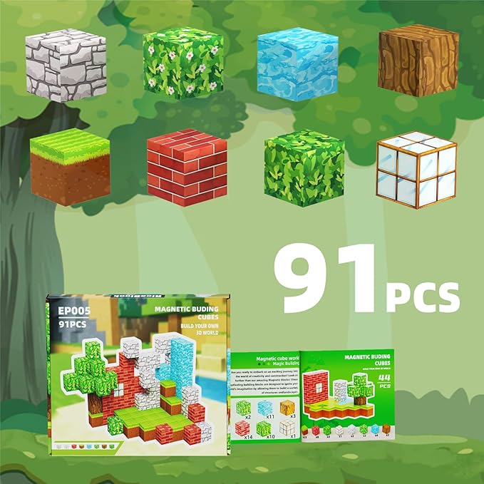 Magnetic Blocks, Magnet Blocks Sets,Education and Learning Toys for Kids, Magnetic Tiles Building Blocks for Children, Magnet Cubes for Boys & Girls, 91PCS