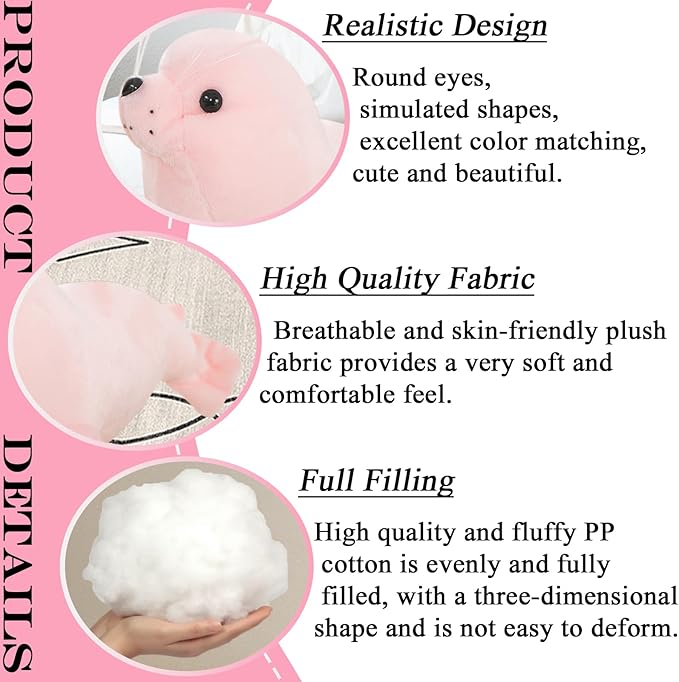 zhidiloveyou Seal Plush Stuffed Animal Pink Cute Toy Pillow Kawaii Doll for Kids, 11.8 inch