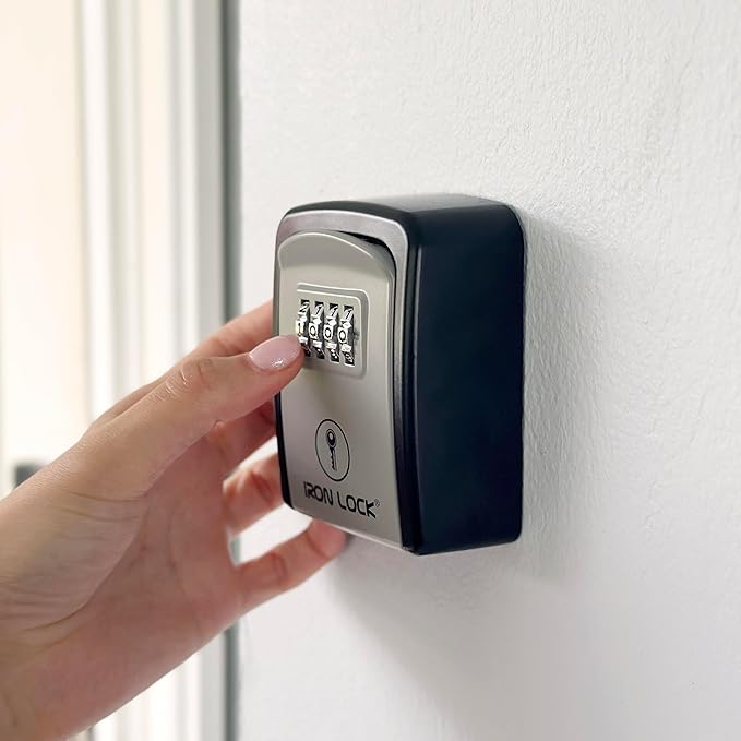 Iron Lock® Wall Mount Key Lock Box with 4-Digit Combination, Resettable Code, A B Switch, and 5-Key Capacity - Indoor/Outdoor Waterproof Lockbox for House Keys and Spare Keys (Small, Grey)
