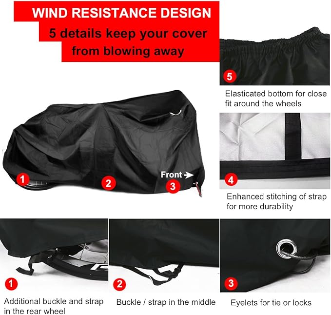 Tandem Bicycle Cover Extra Long Bike Storage Cover 2 Seater Trailer Bike Cover Waterproof Sun Protection