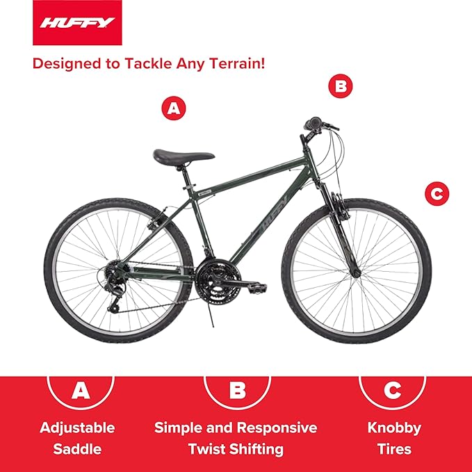 Huffy Mountain Bikes for Men, 26/27.5 Inch Sizes, Multiple Speeds, Suspension Available, Fat Tire Option, Sleek Graphics, Disc Brakes Available, Adjustable Comfort Saddle, Durable, Multiple Colors