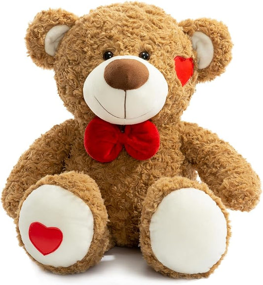 BEJOY Teddy Bear Stuffed Animal Plush Bear with Red Bow and Hearts Holiday Toy Gift 24 inches Brown
