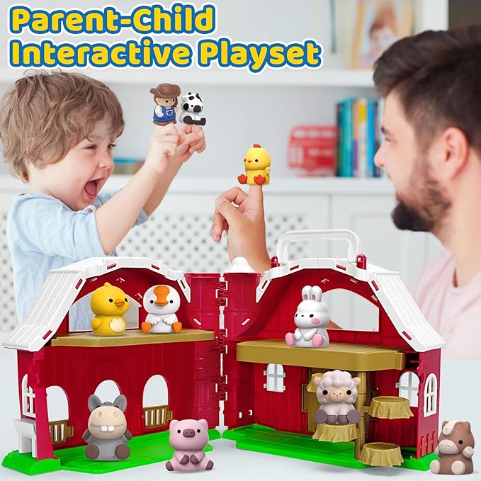 KMUYSL Toys for 1+ Years Old Boys Girls, Big Red Barn Farm Animal Playset for 1-3 Years Old, Learning Montessori Toys, Christmas Easter Birthday Gift for Baby Kids Toddlers Age 12+Months