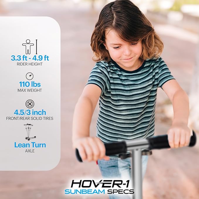 Hover-1 Sunbeam Kick Scooter with Multicolor Wheel Lights, 4.5” Front Wheels, Rear Foot Brake, and 110 Pound Weight Capacity