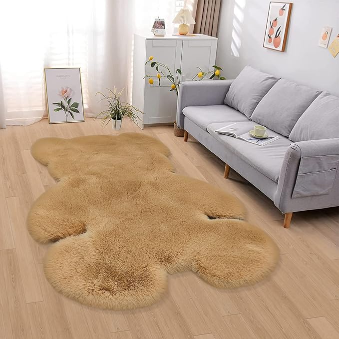 6x8 ft Bear Shag Large Rug, Soft Fluffy Faux Sheepskin Fur Rug Fuzzy Shaggy Area Rug Cute Plush Carpet for Nursery Kids Girls Bedroom Room Aesthetic Living Room Floor Home Decor, Brown