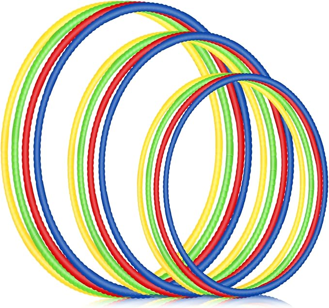 Syhood 12 Pcs Toy Color Hoop Plastic Detachable Adjustable Hoop Light Weight Exercise Fitness Equipment Toy Waist Ring for Adult Party, 3 Sizes(Green, Pink, Yellow, Dark Blue)