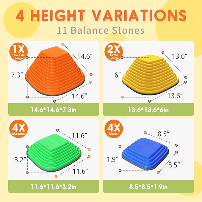 MOCUTEEN Stepping Stones for Kids 11pcs Non-Slip Plastic Balance Stones for Toddler Activities Sports & Outdoor Kids Balance Play Equipment Toys. Toddler Ages 3+ Years Old