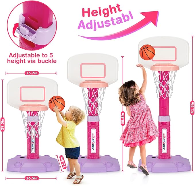 Basketball Hoop Indoor Outdoor Toys for Toddlers 1-3, Kids Basketball Hoop with 3 Balls, Adjustable Mini Basketball Goal, Christmas Birthday Sports Toys Gift for Baby Boys Girls Age 1 and Up
