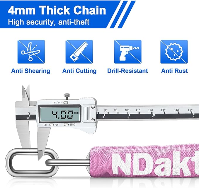NDakter Bike Chain Lock, 5 Digit Combination Heavy Duty Anti Theft Bicycle Chain Lock,2.62/3.2/4.27/5/6Ft Long Security Resettable Bike Locks for Bike, Bicycle, Scooter, Door, Gate, Fence-4/6mm Thick