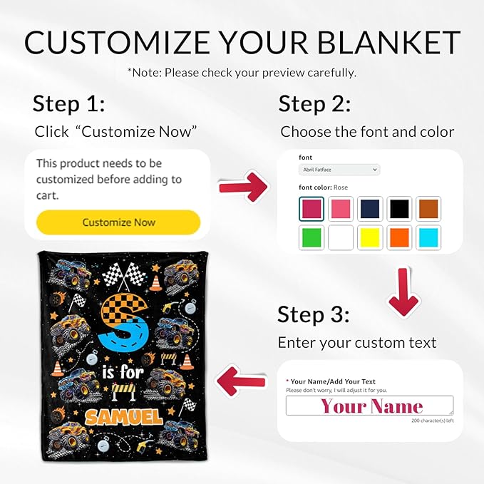 Personalized Kids 6-8 Gifts Blanket Truck Blankets for Boys - Warm Plush Lightweight Toddler Throws for Sofa, Couch, Lap