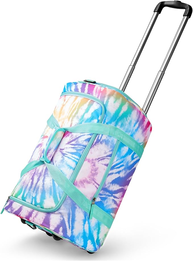 Choco Mocha Girls Tie Dye Suitcase with Wheels Kids Rainbow Rolling Duffle Bag for Camping Teen Girls Toddler Luggage Bag for Travel, 22inch