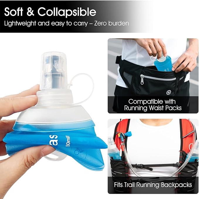 GYGYL Soft Flask, TPU Collapsible Soft Water Bottle for Hydration Pack, Running Vest, Leak-Proof Folding Water Bottle for Hiking Cycling Climbing Jogging-150ml Blue