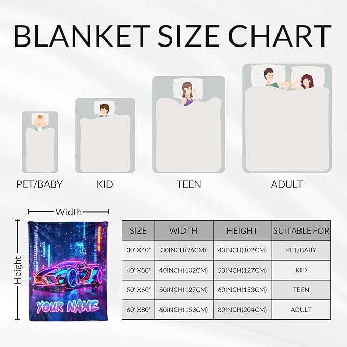 Personalized Racing Car Blanket for Teens - Boys Lightweight Throw Blanket Gifts for Sofa, Work