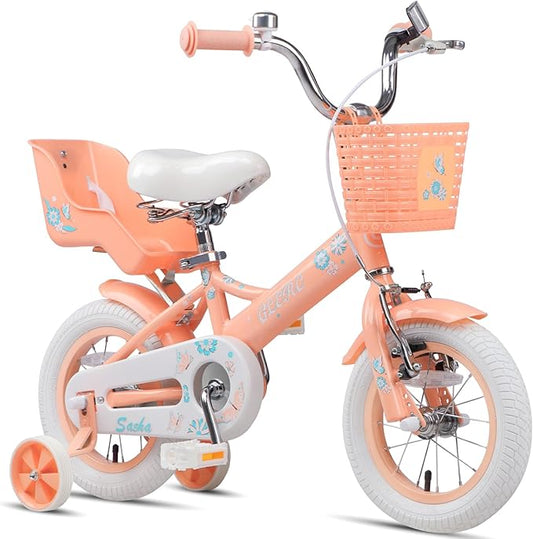 Glerc Sasha Girls Bike, 12-20 Inch Kids Bike for Children Ages 2-13 Years, Kids Bicycle with Doll-Seat & Basket & Training Wheels, Multiple Colors
