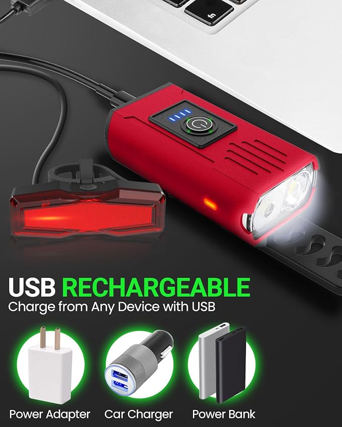 Victoper Bike Light, High Lumens Super Bright Bicycle Lite, 6+4 Modes USB Rechargeable Bike Headlight & Taillight Set, Waterproof Safety Bike Front & Rearlight for Road, Mountain, Night Riding