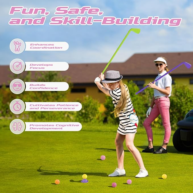 Kids Golf Toy Set for Toddlers Ages 3-5 – Preschool Sports Toys with Golf Cart, Putting Mat, 4 Clubs, 7 Balls & 2 Holes – Indoor Outdoor Learning Gift for Boys & Girls