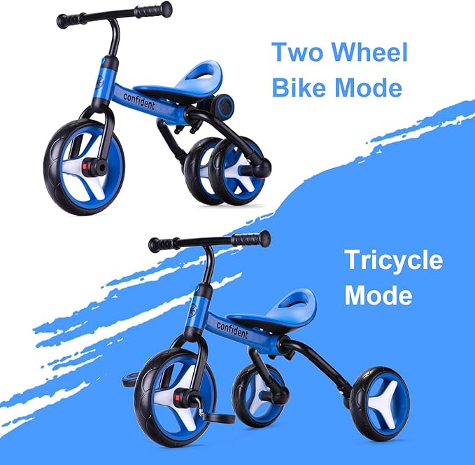 YGJT 4 in 1 Tricycle for Toddlers Age 2-5, Folding Toddler Bike Kids Trike Tricycles with Adjustable Seat and Removable Pedal, Baby Balance Bike Ride-on Toys Gift for Baby Boys Girls Birthday