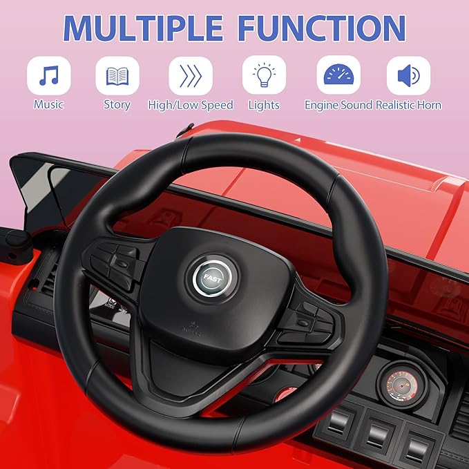 12V Kids Ride On Truck Car, Battery Powered Electric Vehicle Toy w/Parent Remote Control, Spring Suspension, 3 Speeds, LED Light, Music & Horn, Electric Cars for Kid, Gift for Boy Girl, Red