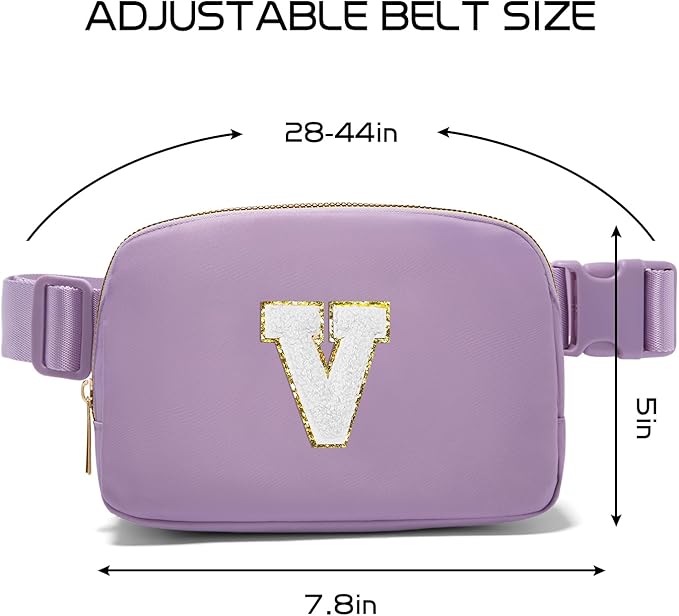 Gitus Birthday Gifts for 8 9 10 11 12 13 Year Old Girls Personalized Fanny Pack Crossbody Bags with Initial Letter Patch Belt Bag for Teen Girls Cute Trendy Stuff Travel Essentials (Lavender-V)