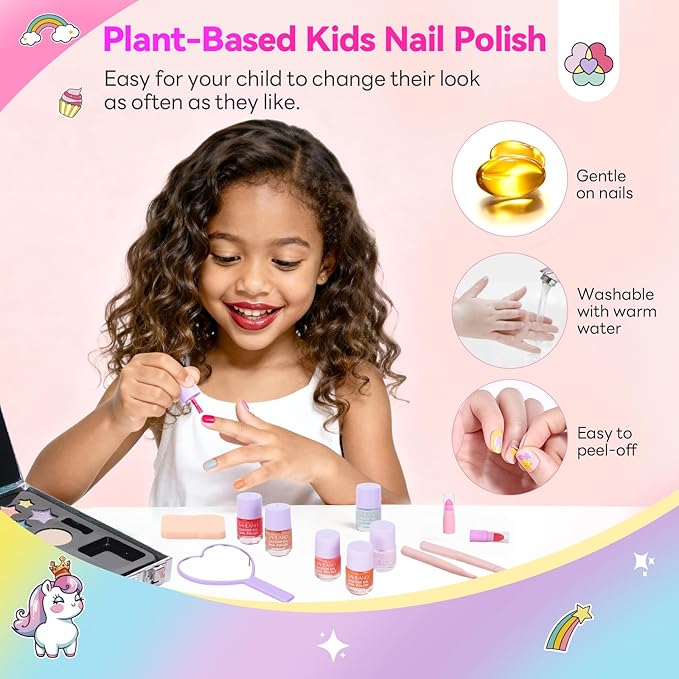 SAVILAND Kids Makeup Sets for Girls 5-8: All-in-1 Creative Makeup for Kids Real Washable Toddler Makeup Kit with Cosmetic Case Nail Polish Lipstick Blush Girls Birthday Christmas Gifts 28 PCS