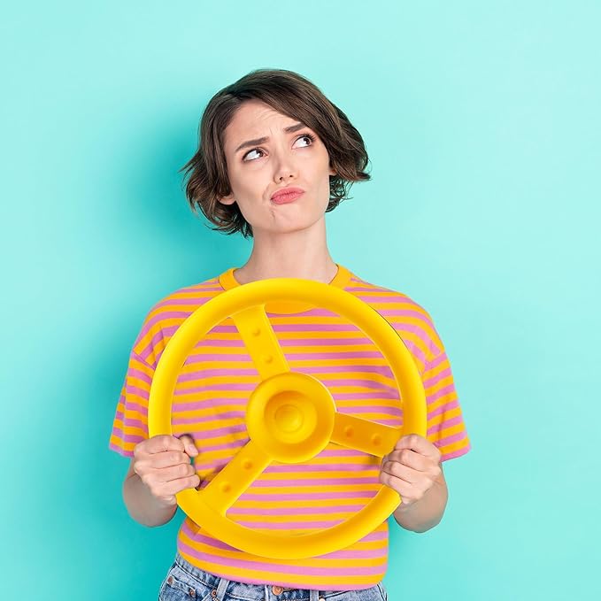 2 Pack Steering Wheel Playset Plastic Pirate Ships Wheel with Mounting Tools for Kids Playground Outdoor Gym (Green, Yellow)