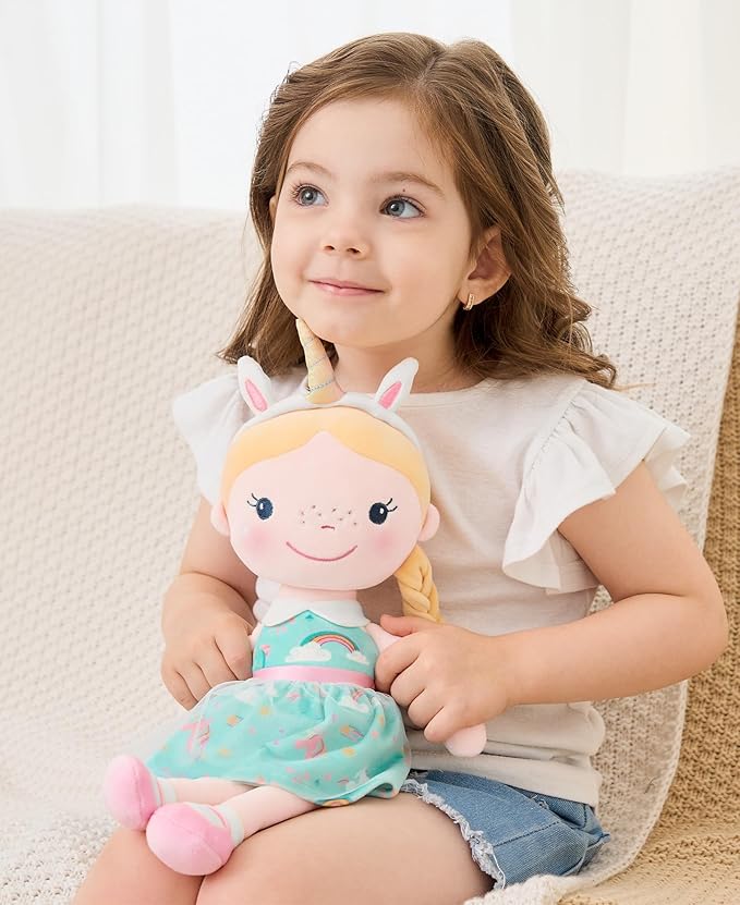 GAGAKU Soft Baby Doll Toys (16'') for Girls, My First Baby Rag Dolls for 1 Year Old Girl Birthday Gift Plush Doll Toys Machine Washable Baby Doll for Toddler Kids Infants - Unicorn Girl