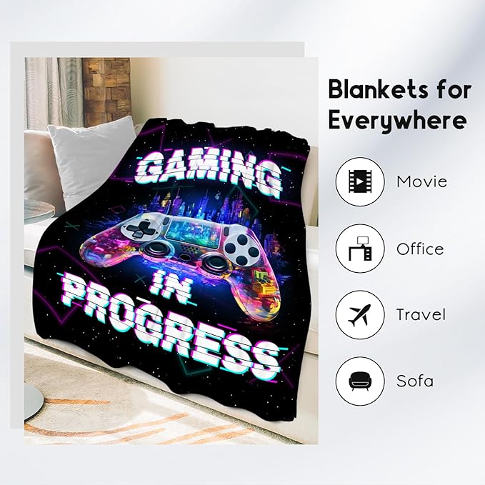 Blanket for Boys - Gaming Blankets for Teens Adults - Cool Gamer Gifts for Men - 60x80 Inches Cozy Fleece Throws