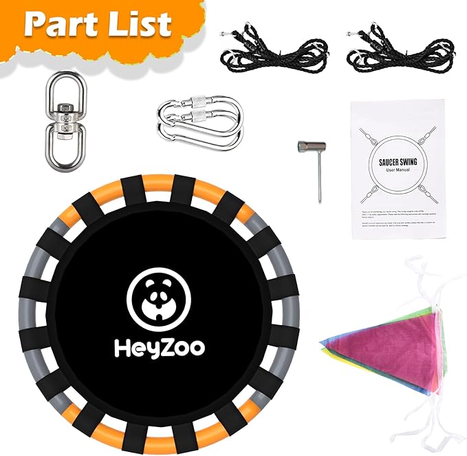 Saucer Swing, 24 Inch Swing Sets for Backyard and Outdoor Playground, 900lbs Weight Capacity, with 360 Degree Swivel, Gifts for Kids, Grey and Orange