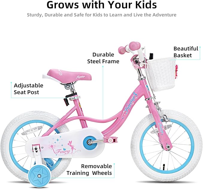 JOYSTAR Fairy Girls Bike for Toddlers and Kids Ages 2-8 Years Old, 12 14 16 18 Inch Kids Bike with Training Wheels, Handbrake and Basket, Toddler Girl Bike, Children Bicycle
