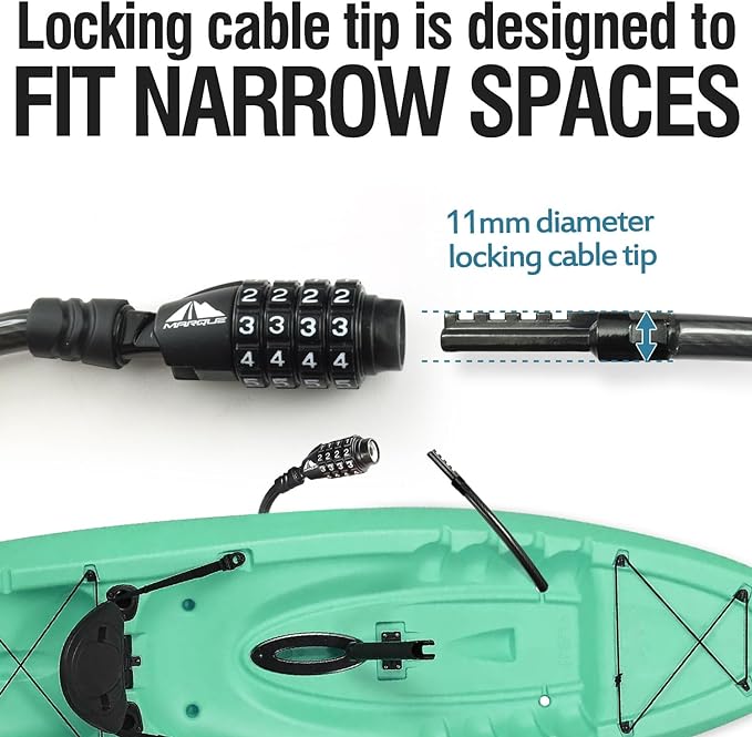 MARQUE Straight Combination Bike Lock Cable - 3/8 inch (5FT, 10FT, 15FT, 25FT) Resettable Combination Lock, Anti-Theft Security Cable for Bicycles, Kayaks, Paddle Boards and Outdoor Gear (10 FT)