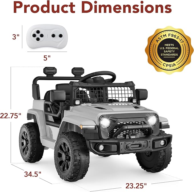 Best Choice Products 6V Kids Ride On Toy, Mini Truck, Electric Play Car w/Parent Remote Control, 4-Wheel Suspension, LED Lights, 2 Speeds, Functional Horn, 3.1MPH Max Speed - Light Gray