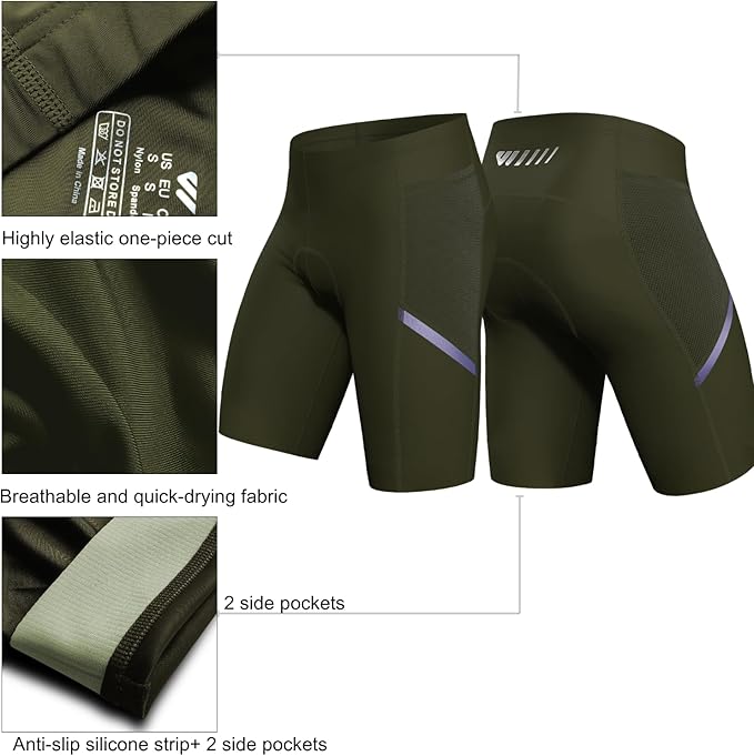 Wulibike Cycling Shorts Men Padded:Tights Highly Elastic Breathable Quick-Drying Road Bike Bicycle Shorts for Men Pockets