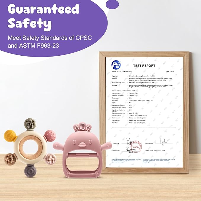 2 Packs Baby Teething Toy for 3-6 6-12 Months, Teether Mitten & Silicone Rudder with Wooden Ring, Food Grade Silicone, BPA-Free, Baby Chew Toys for Sucking Needs