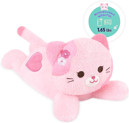 Onsoyours Original Heatable & Weighted Sakura Cat Stuffed Animals, 15" Microwavable Kitten Plushie for Warmth & Stress Relief - Comfort Plush Toys for Kids and Adults