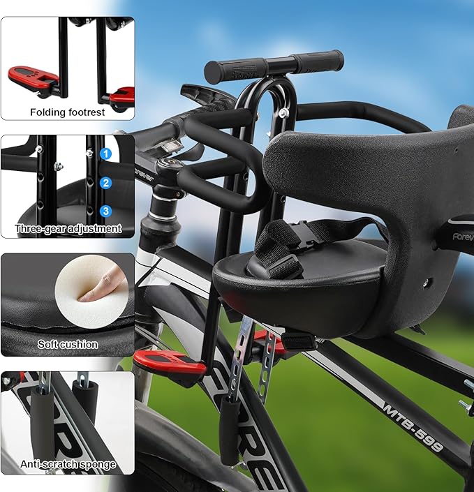Toddler Bike Seat,1-3 Years Old Front Kids Bike Seat, Baby Bike Seat With Full Surround Guardrail, Safety Handle and Comfortable Pedals, Easy and Quick Installation of Toddler Bike Seat for Adult Bike