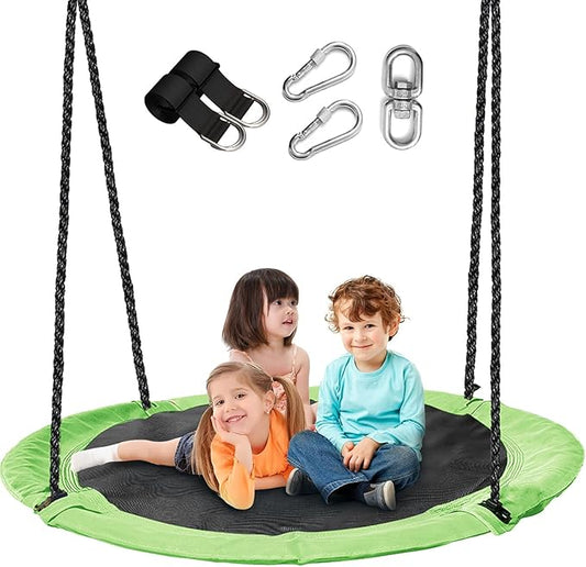 43 inch Saucer Tree Swing for Kids,Flying Round Swing Heavy Duty, Waterproof and All-Weather Resistant Textilene,Swivel,Adjustable Strong Ropes,Easy to Install,Outdoor Playground Backyard