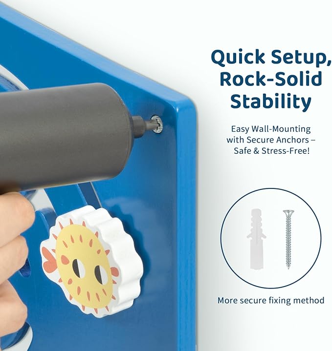 OOOK Whale Wall Busy Board Panel, Montessori Sensory Toy, Toddler Learning Activity Center, Toddler Learning Activity Center, Interactive Toys, Wooden Sensory Wall Develops Kids Skills in All Aspects