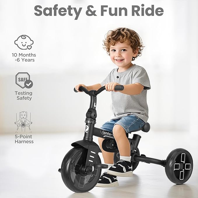 Toddler Bike Stroller for Baby 10 Months to 6 Years Old, 8-in-1 Foldable Stroller Bike for Toddlers 3-5 Boys & Girls Gifts Trike — Adjustable Handle, Triple Footrest, Canopy & Storage Bag