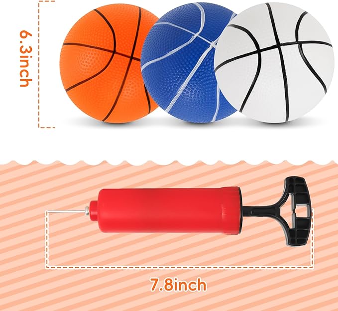 M SANMERSEN Mini Basketball Set, 6 Pack 6.3" with Pump, Durable PVC Toy Basketball, Mini Hoop for Toddlers, Kids, and Teens - Perfect for Indoor, Outdoor, and Pool Play