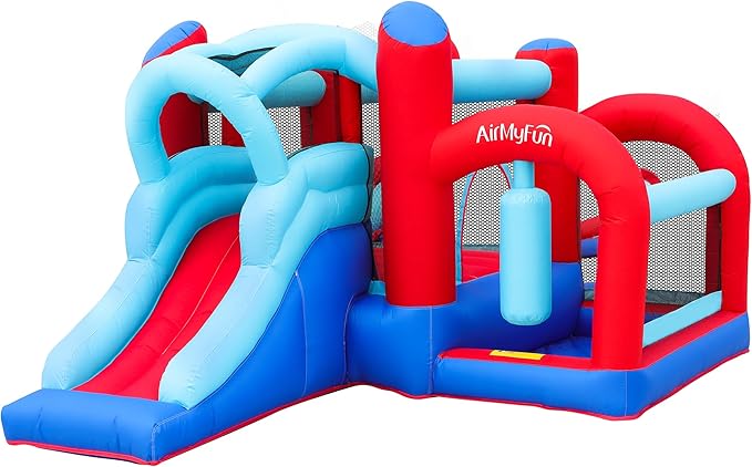AirMyFun Inflatable Bounce House, Bouncy House with Slide,Indoor Outdoor Bounce House with Ball Pit,Basketball Hoop,Target Balls and Boxing,Inflatable Bouncer for Party