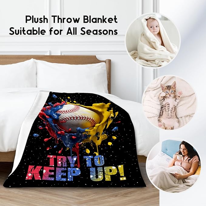 Baseball Blanket, Baseball Gifts for Kids Boys Men, Sport Throw Blankets for Adults Team Player, Soft Flannel Throws Gift Home Decor (Colorful, 40x50 Inch)