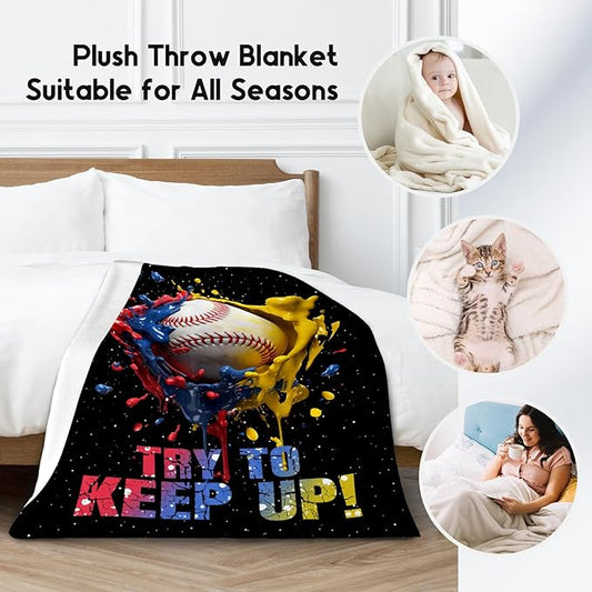 Baseball Blanket, Baseball Gifts for Kids Boys Men, Sport Throw Blankets for Adults Team Player, Soft Flannel Throws Gift Home Decor (Colorful, 30x40 Inch)