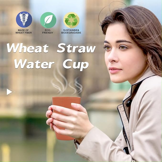 Wheat Straw Cups 6 PCS Good Alternative to Plastic Reusable Cups 20 oz Unbreakable Drinking Cup Reusable Dishwasher Safe Water Plastic Glasses Orange