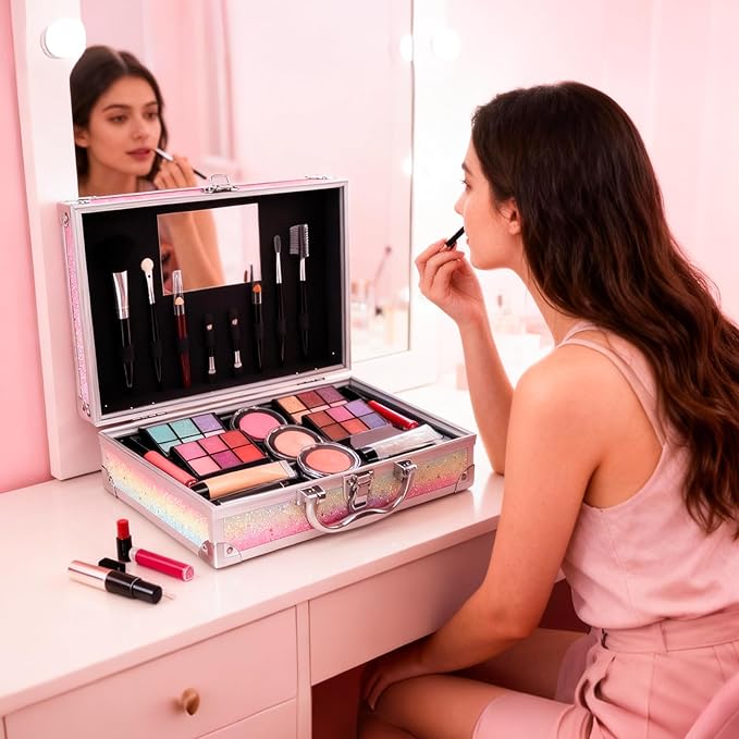 Makeup Kit for Teen Girls, Complete Cosmetic Set with Eyeshadow Palette, Lipstick, Blush, Lip Gloss, Brushes, Gifts for Christmas Thanksgiving