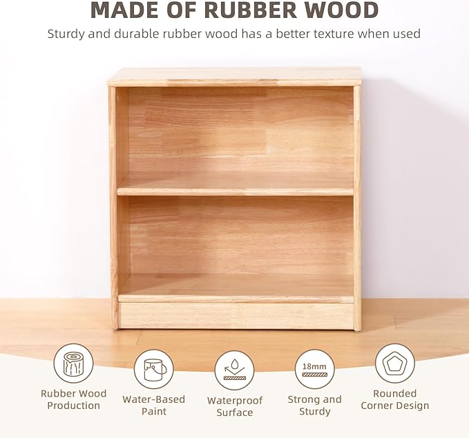 OOOK Rubber Wood Montessori Shelf and Toy Storage, 23.6" L, Compact Toddler Bookshelf for Small Space, Solid Wood Storage Cabinet Shelves for Classroom, Kindergarten, Kids Room, Playroom.